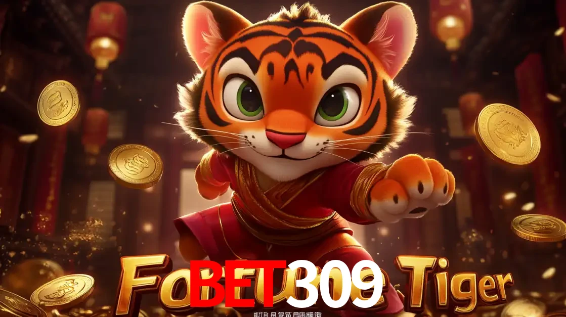 O carismático mascote do jogo de slot Fortune Tiger, um tigre fofo em pose de artes marciais, pronto para trazer sorte e multiplicadores de ganhos no cassino online bet309.