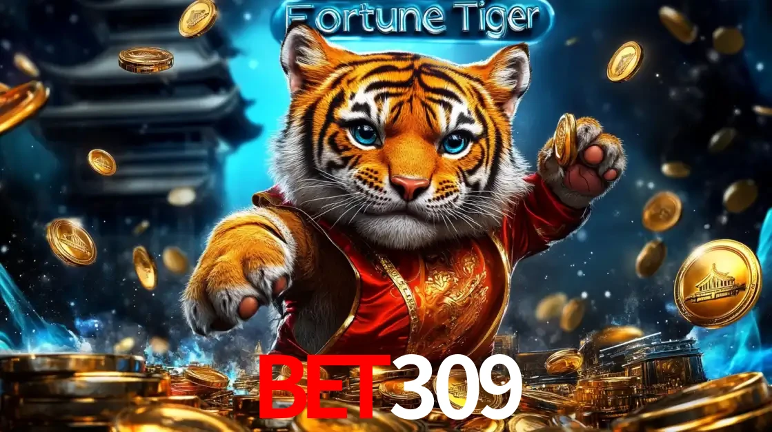 Imagem promocional do jogo de slot Fortune Tiger, com um tigre majestoso em traje tradicional cercado por uma fortuna em moedas de ouro, disponível agora no cassino bet309.