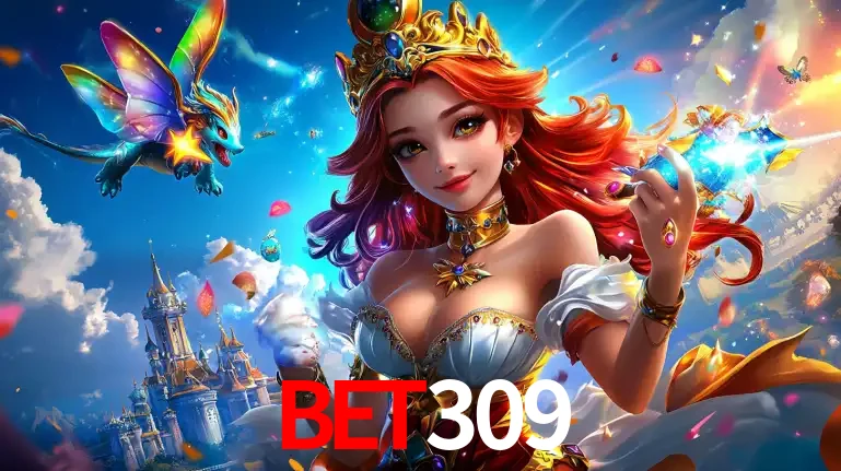 A princesa de um reino de fantasia mágico, com seu pequeno dragão, apresentando um mundo de prêmios encantados nos jogos de caça-níqueis do cassino bet309.